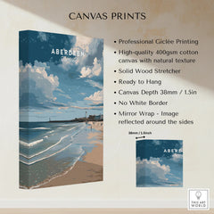 Aberdeen Scotland beach canvas print with coastal skyline, perfect travel wall art for home decor.