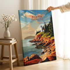 Acadia National Park Poster Print featuring a lighthouse and coastal landscape from Acadia National Park.