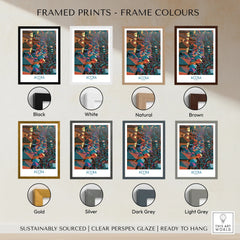 Accra Ghana wall art shown in eight frame colour options