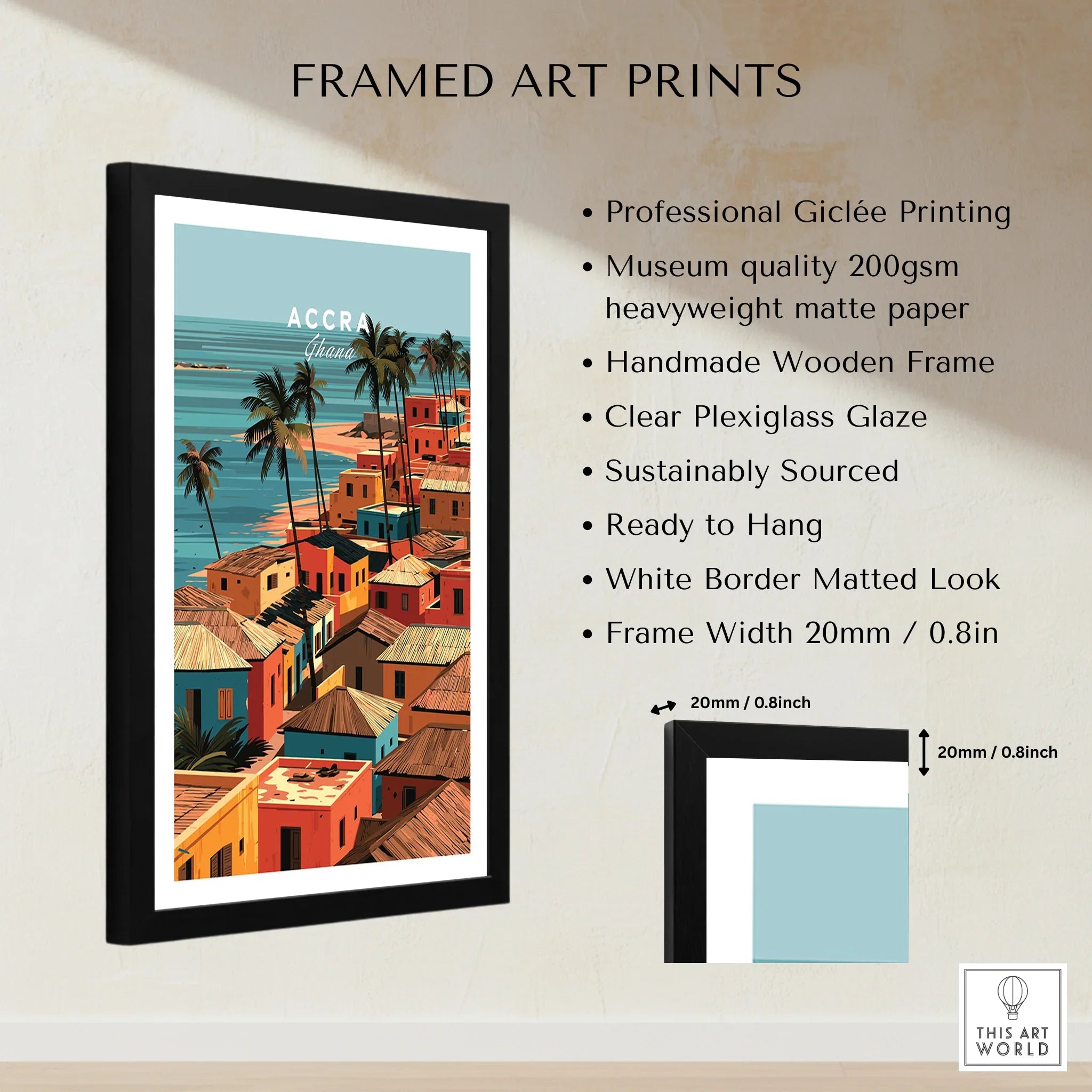 Accra Ghana coastal village framed print details, measurements and quality