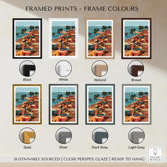 Accra Ghana coastal village print shown in eight frame colour options