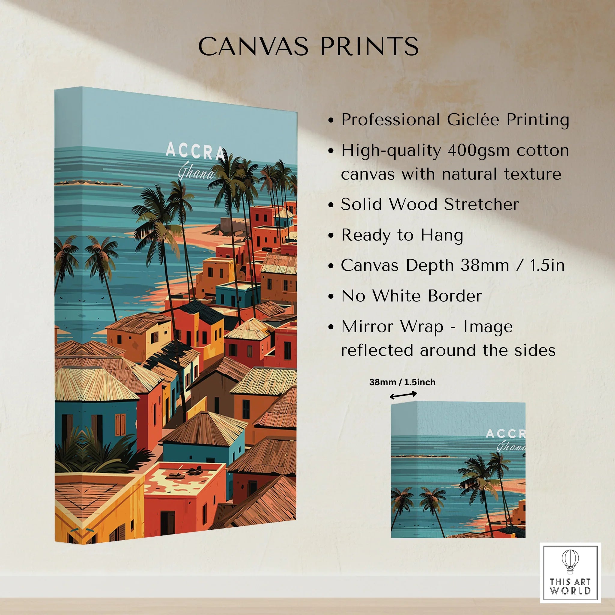 Accra Ghana coastal village stretched cotton canvas print details
