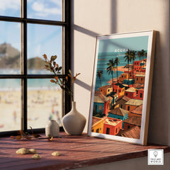 Accra Ghana coastal village framed print in a natural wood frame by a window