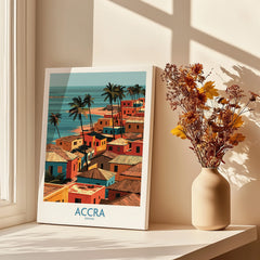 Accra Ghana Seaside Rooftops Wall Art — canvas print window setting with shadows flowers