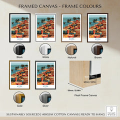 Accra Ghana Seaside Rooftops Wall Art — framed canvas float frame colour options