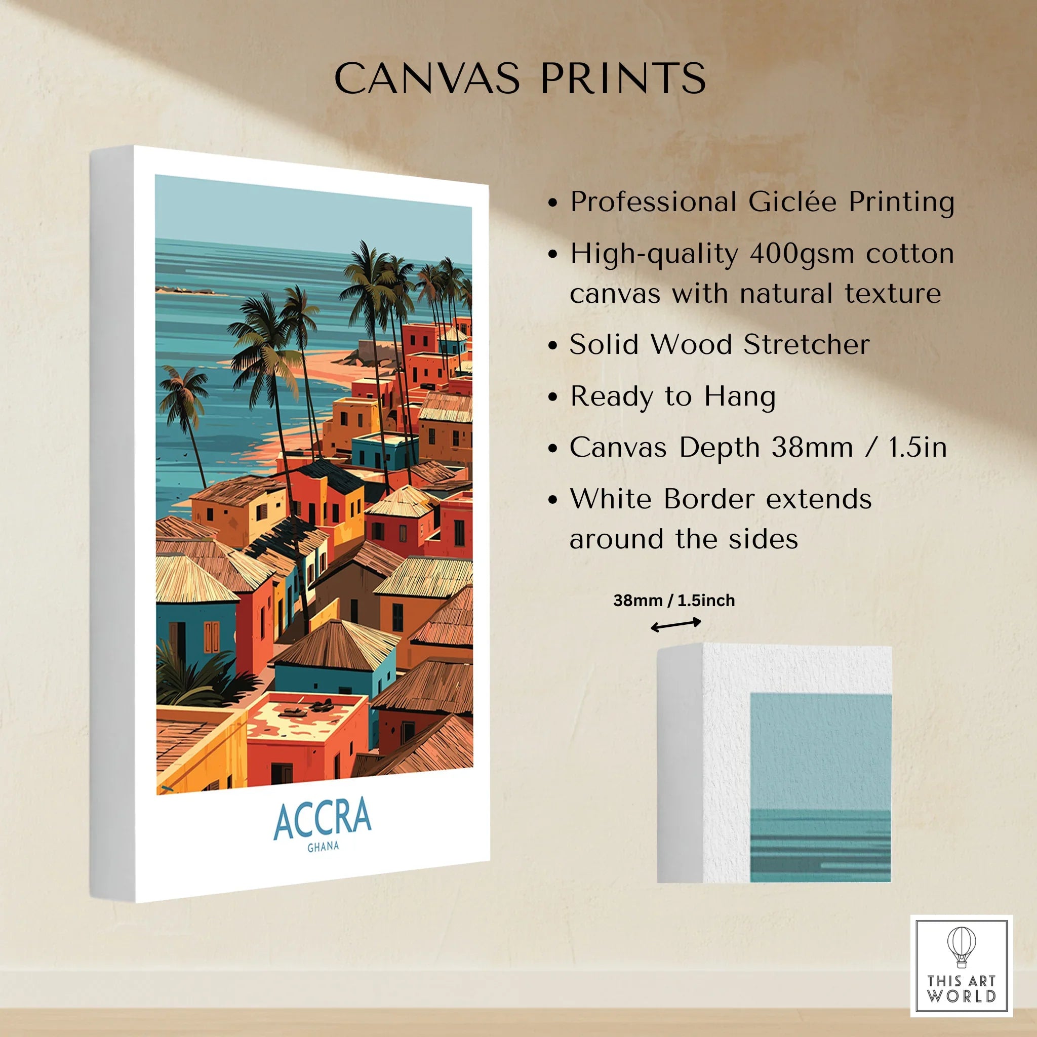 Accra Ghana Seaside Rooftops Wall Art — canvas print stretched cotton canvas details