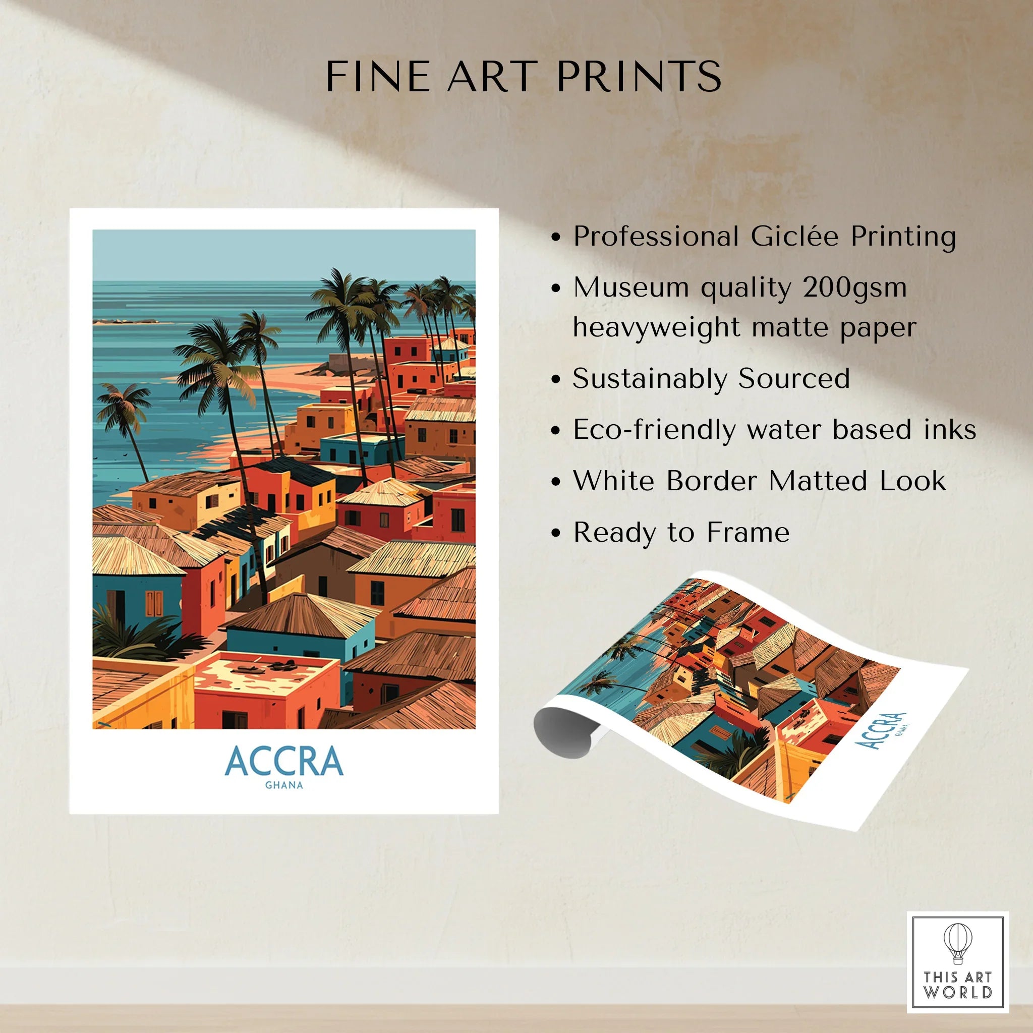 Accra Ghana Seaside Rooftops Wall Art — fine art print unframed quality details