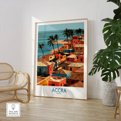 Accra Ghana Seaside Rooftops Wall Art — large framed print room setting chair plant