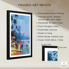Accra Ghana Beach Promenade Travel Poster — framed print details measurements quality details