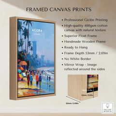 Accra Ghana Beach Promenade Travel Poster — framed canvas float frame details quality