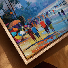 Accra Ghana Beach Promenade Travel Poster — closeup framed canvas natural wood floating frame