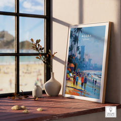 Accra Ghana Beach Promenade Travel Poster — framed print window view natural wood frame