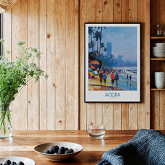 Accra Ghana Beach Walk Wall Art — black framed art print kitchen setting