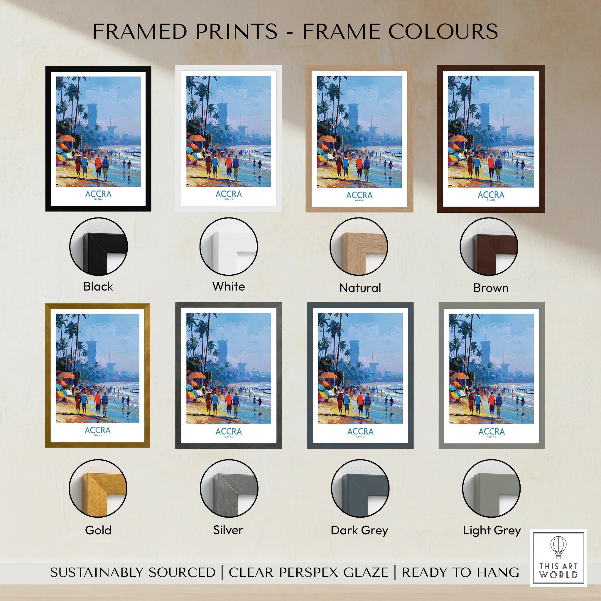 Accra Ghana Beach Walk Wall Art — framed print colour options
