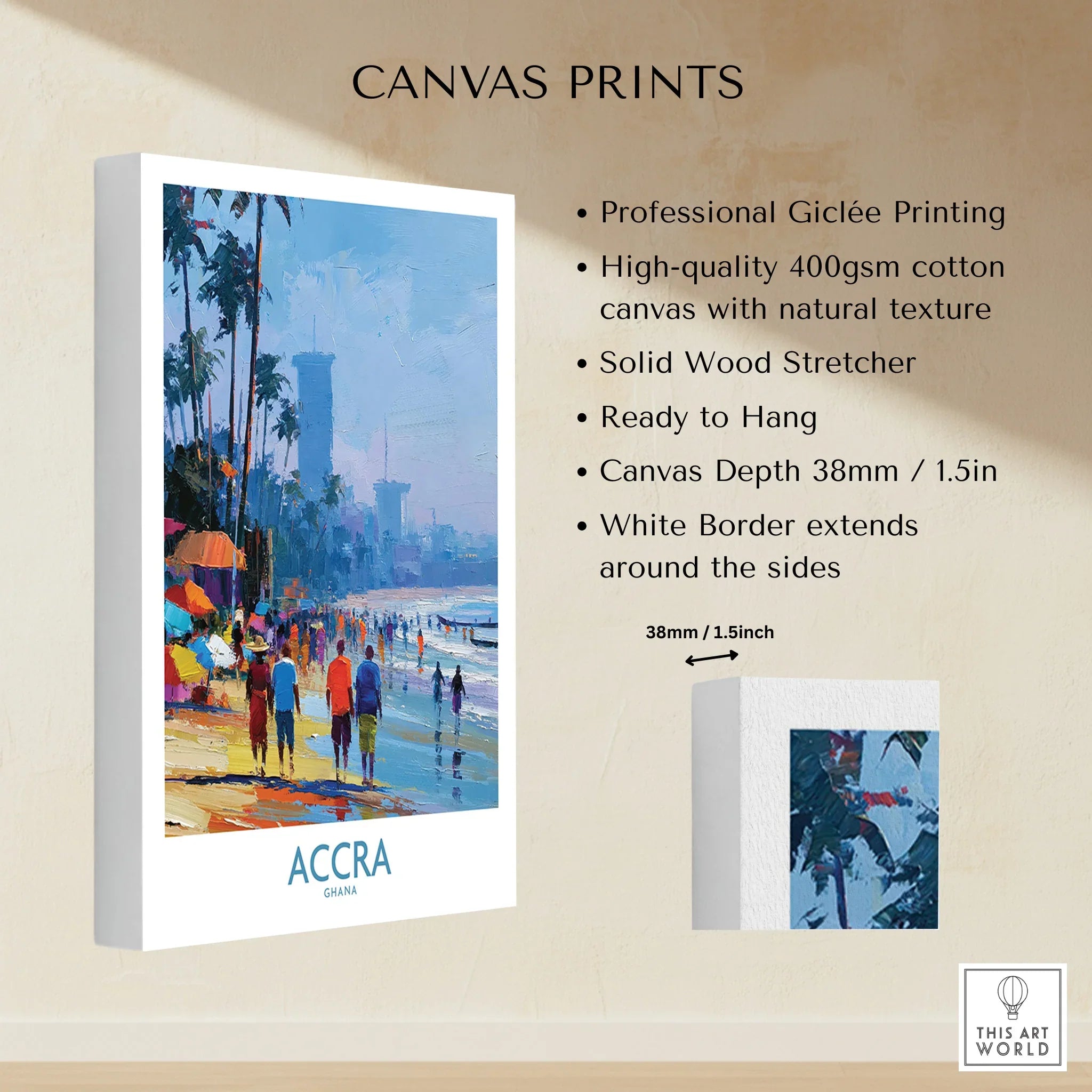 Accra Ghana Beach Walk Wall Art — canvas print stretched cotton canvas details