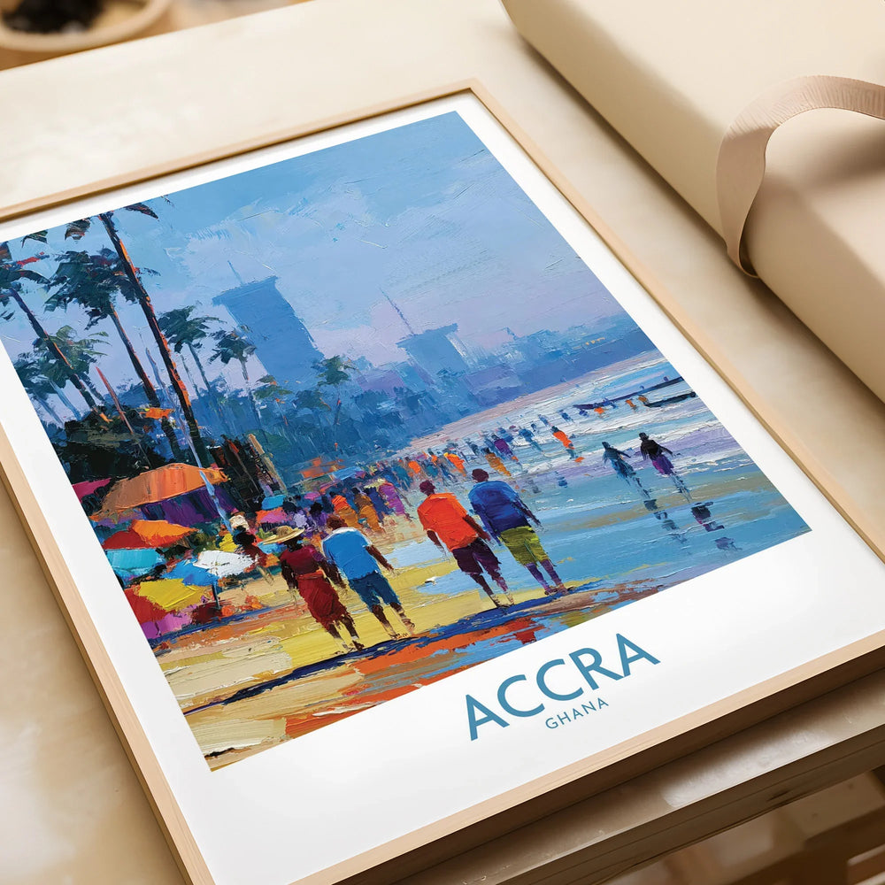 Accra Ghana Beach Walk Wall Art — framed art print closeup gift unwrapped natural frame