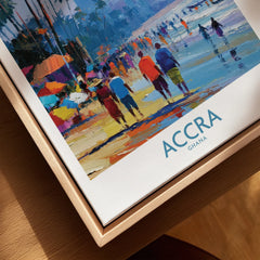 Accra Ghana Beach Walk Wall Art — closeup framed canvas natural wood floating frame