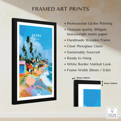 Accra Ghana Beach Huts Travel Poster — framed print details measurements quality details