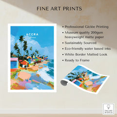 Accra Ghana Beach Huts Travel Poster — fine art print unframed quality details