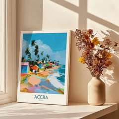 Accra Ghana Coastal Cabanas Wall Art — canvas print window setting with shadows flowers