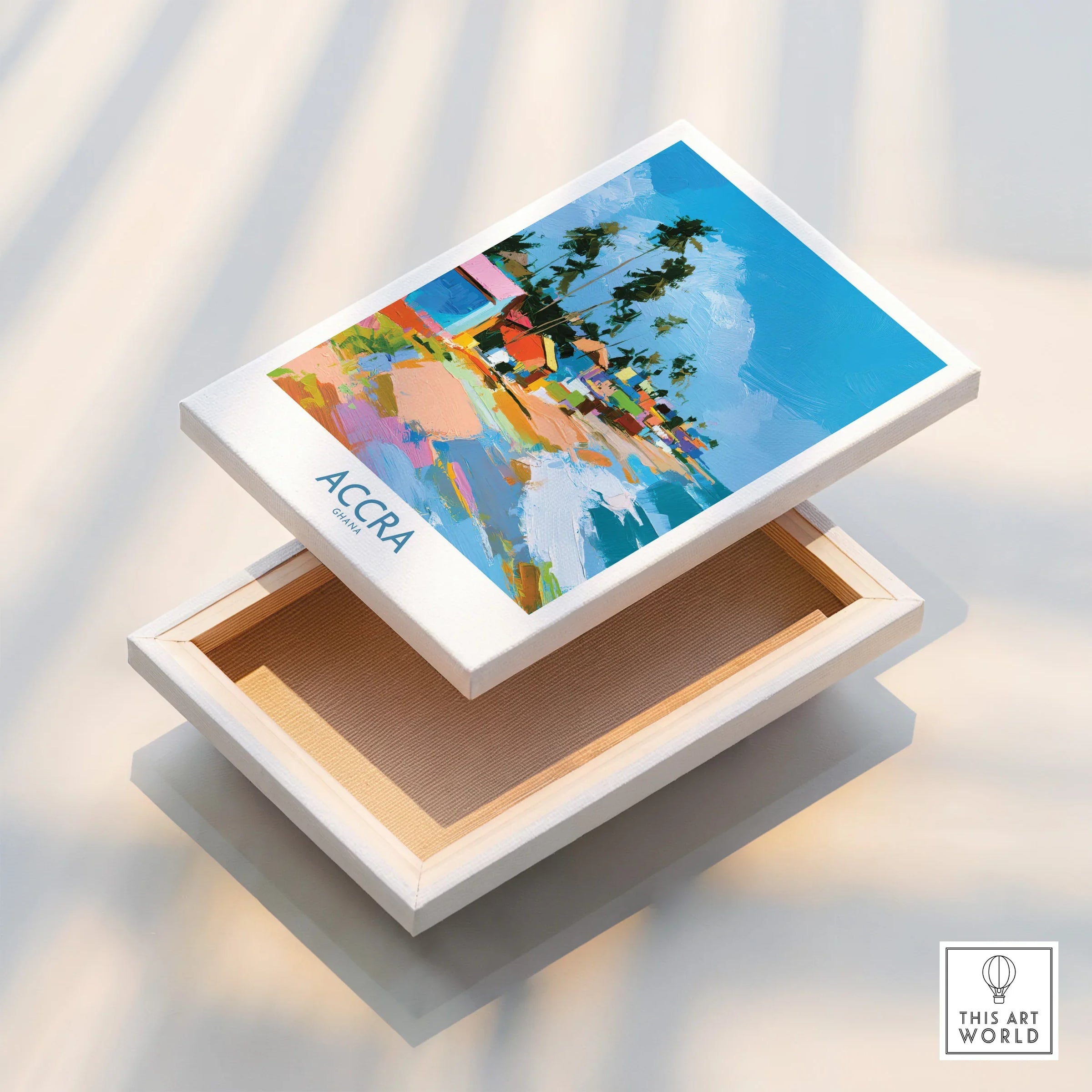 Accra Ghana Coastal Cabanas Wall Art — stretched canvas print floating detail mirror edge