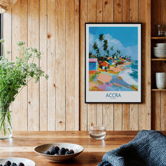 Accra Ghana Coastal Cabanas Wall Art — black framed art print kitchen setting
