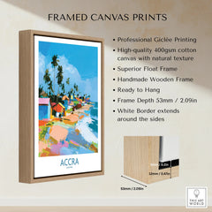 Accra Ghana Coastal Cabanas Wall Art — framed canvas float frame details quality