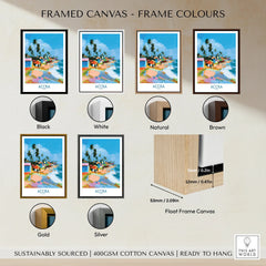 Accra Ghana Coastal Cabanas Wall Art — framed canvas float frame colour options