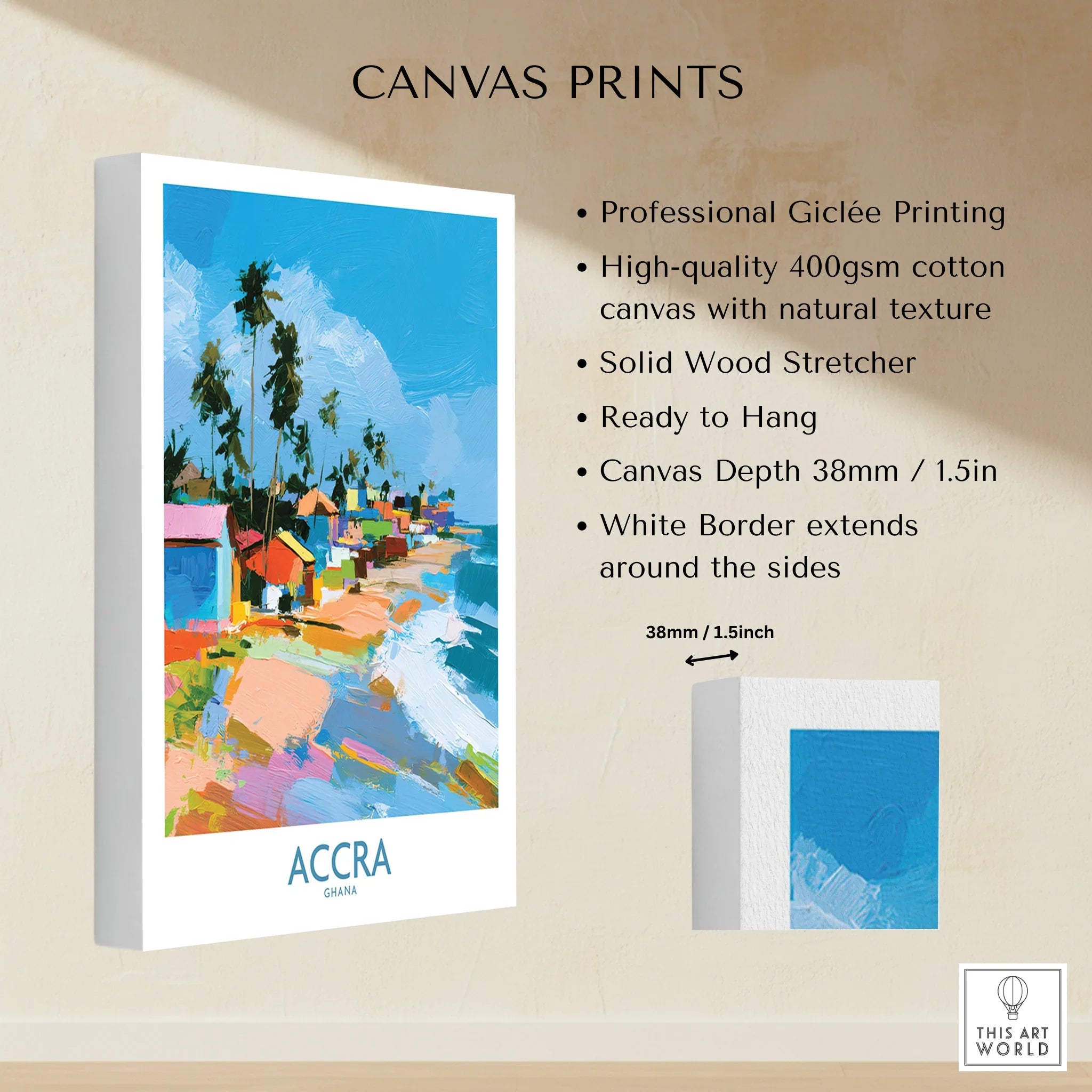 Accra Ghana Coastal Cabanas Wall Art — canvas print stretched cotton canvas details