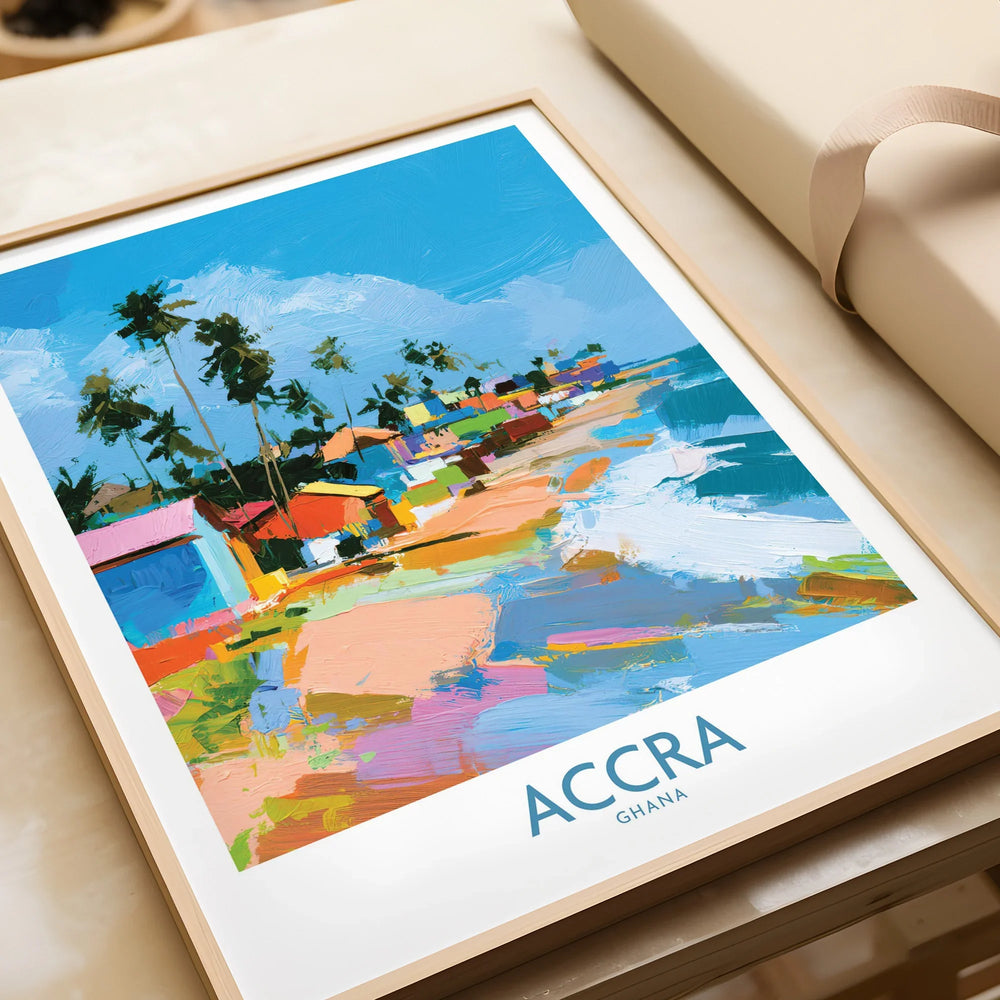 Accra Ghana Coastal Cabanas Wall Art — framed art print closeup gift unwrapped natural frame