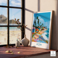 Accra Ghana Coastal Cabanas Wall Art — framed print window view natural wood frame