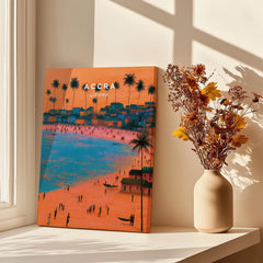 Accra Ghana Beach Sunset Travel Poster — canvas print window setting with shadows flowers