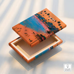 Accra Ghana Beach Sunset Travel Poster — stretched canvas print floating detail mirror edge