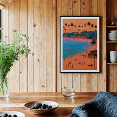 Accra Ghana Beach Sunset Travel Poster — black framed art print kitchen setting