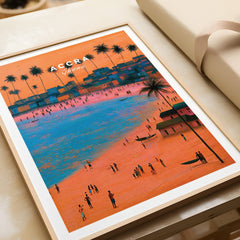 Accra Ghana Beach Sunset Travel Poster — framed art print closeup gift unwrapped natural frame