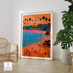 Accra Ghana Beach Sunset Travel Poster — large framed print room setting chair plant