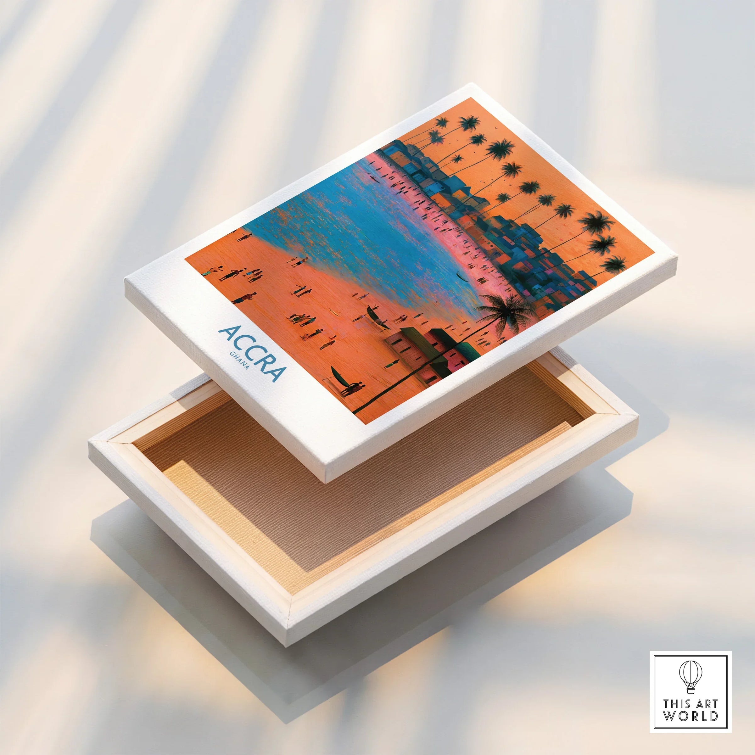 Accra Ghana Sunset Bay Wall Art — stretched canvas print floating detail mirror edge