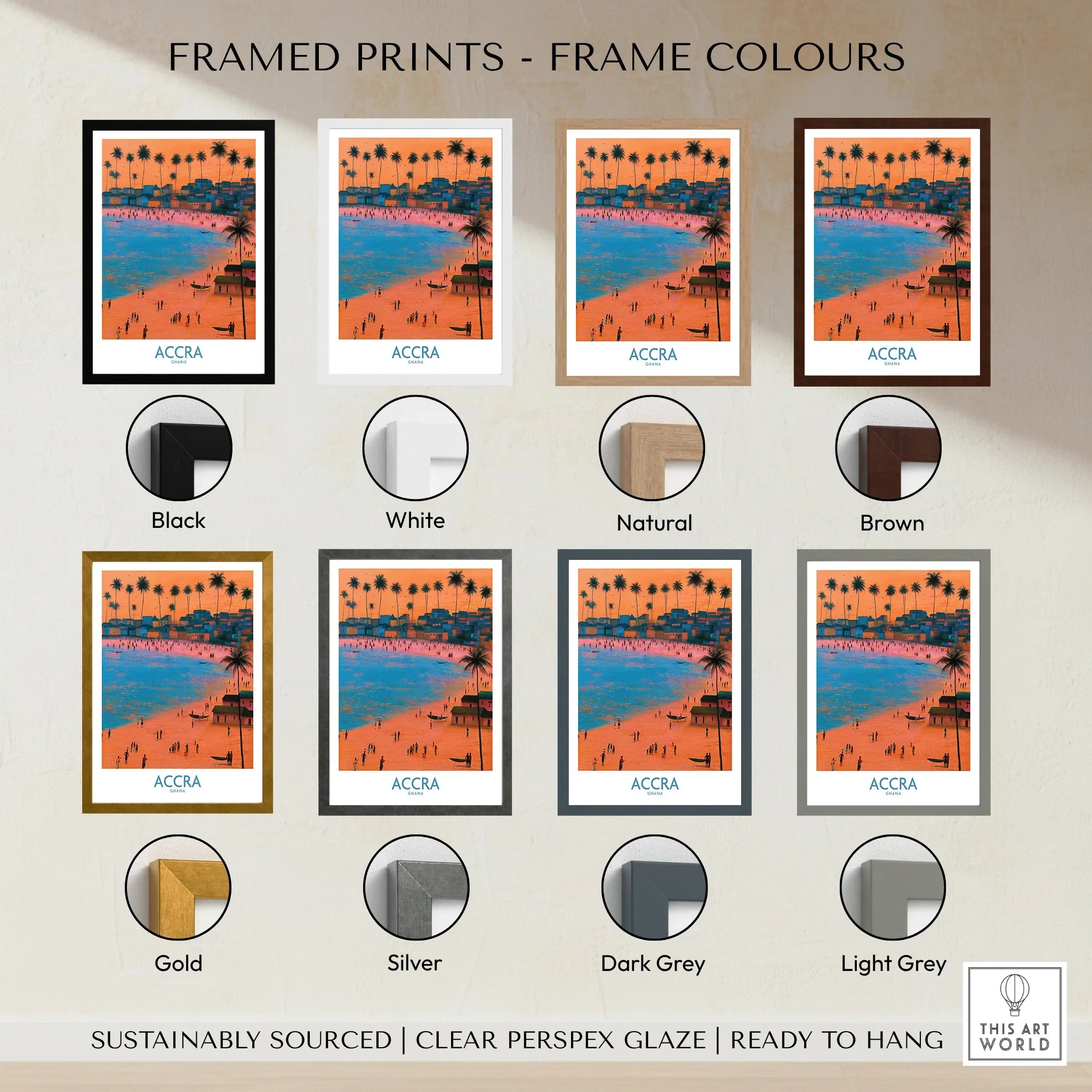 Accra Ghana Sunset Bay Wall Art — framed print colour options