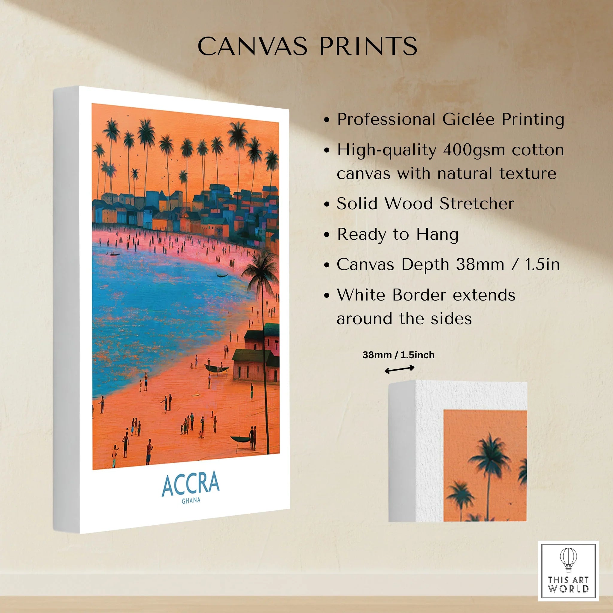 Accra Ghana Sunset Bay Wall Art — canvas print stretched cotton canvas details