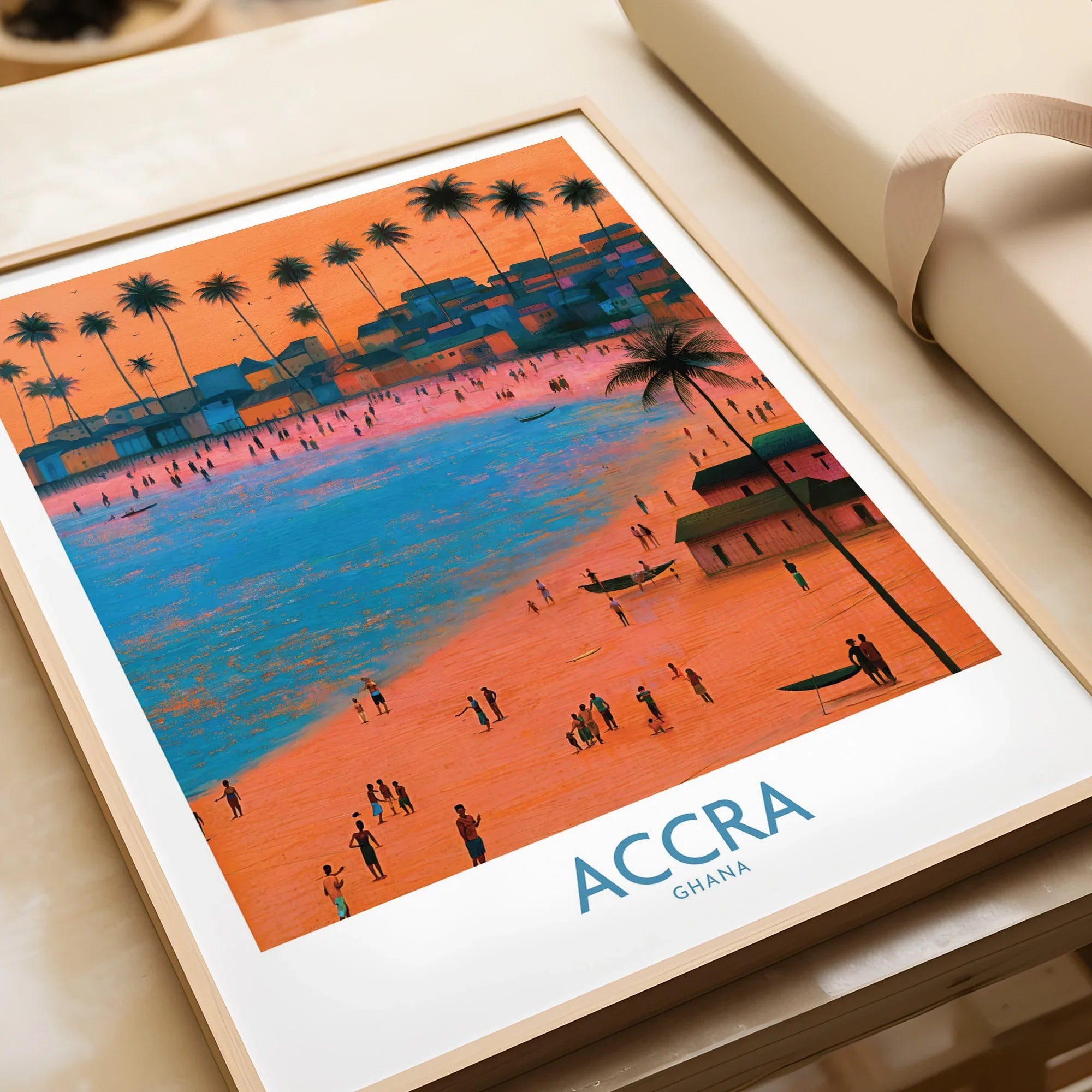 Accra Ghana Sunset Bay Wall Art — framed art print closeup gift unwrapped natural frame
