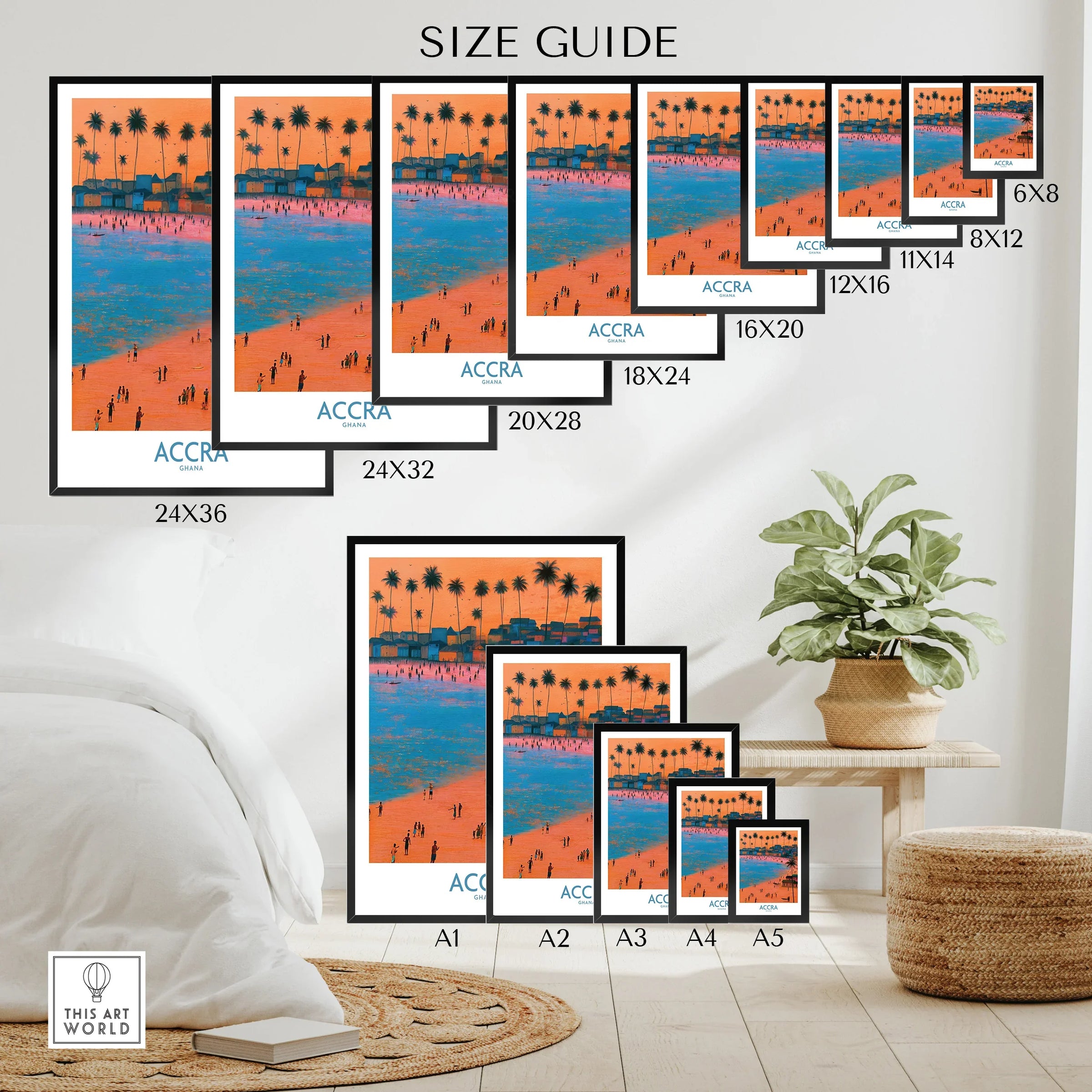 Accra Ghana Sunset Bay Wall Art — wall art poster size guide thisartworld