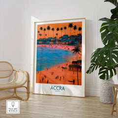 Accra Ghana Sunset Bay Wall Art — large framed print room setting chair plant