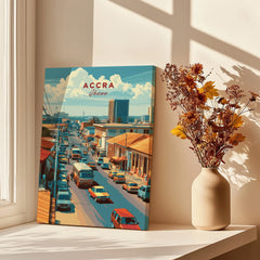 Accra Ghana City Avenue Travel Poster — canvas print window setting with shadows flowers