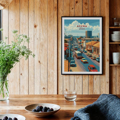 Accra Ghana City Avenue Travel Poster — black framed art print kitchen setting