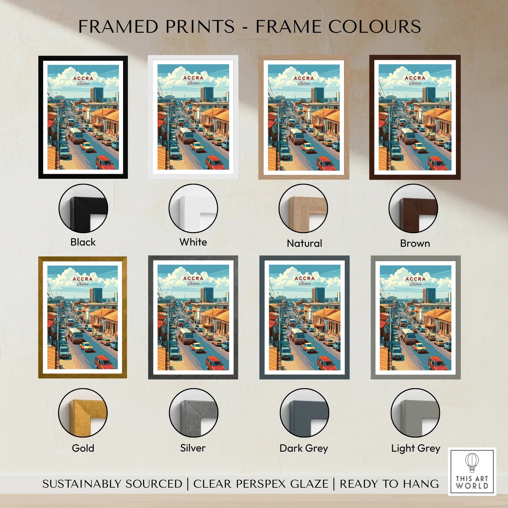Accra Ghana City Avenue Travel Poster — framed print colour options