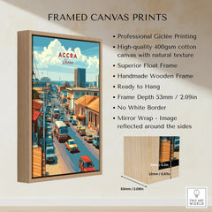 Accra Ghana City Avenue Travel Poster — framed canvas float frame details quality