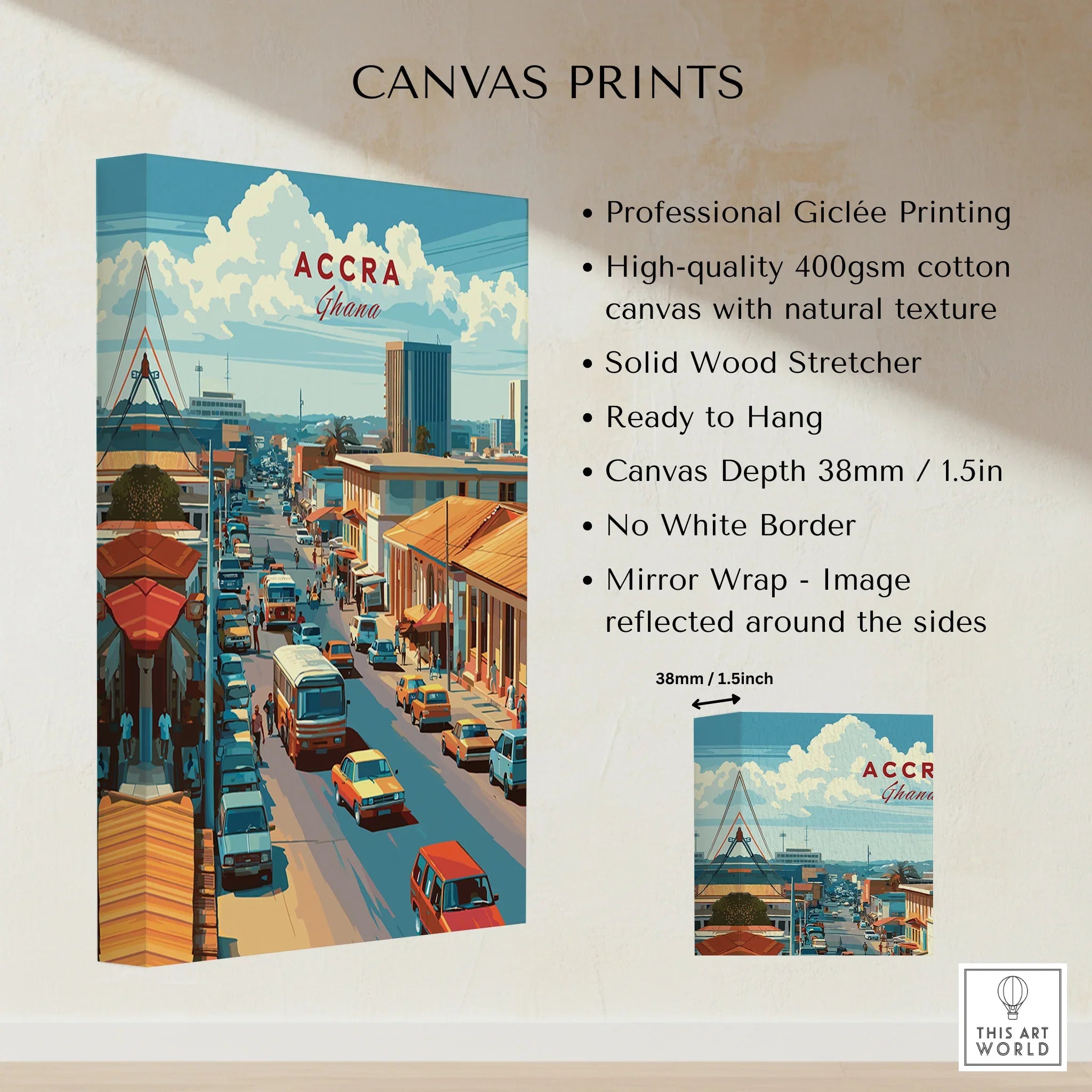 Accra Ghana City Avenue Travel Poster — canvas print stretched cotton canvas details