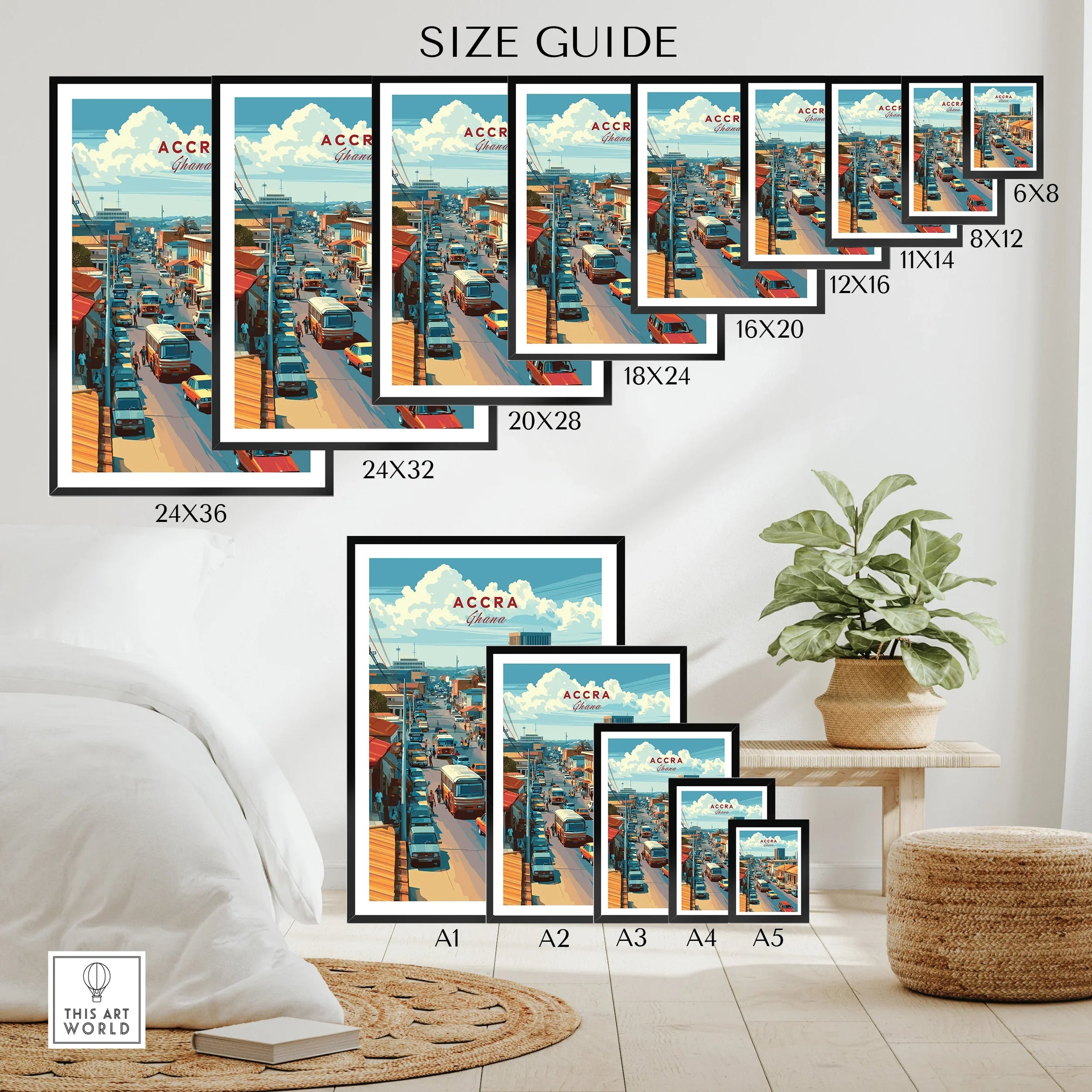 Accra Ghana City Avenue Travel Poster — wall art poster size guide thisartworld