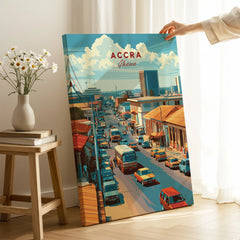 Accra Ghana City Avenue Travel Poster — canvas print mirror edge hand holding room setting