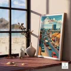 Accra Ghana City Avenue Travel Poster — framed print window view natural wood frame